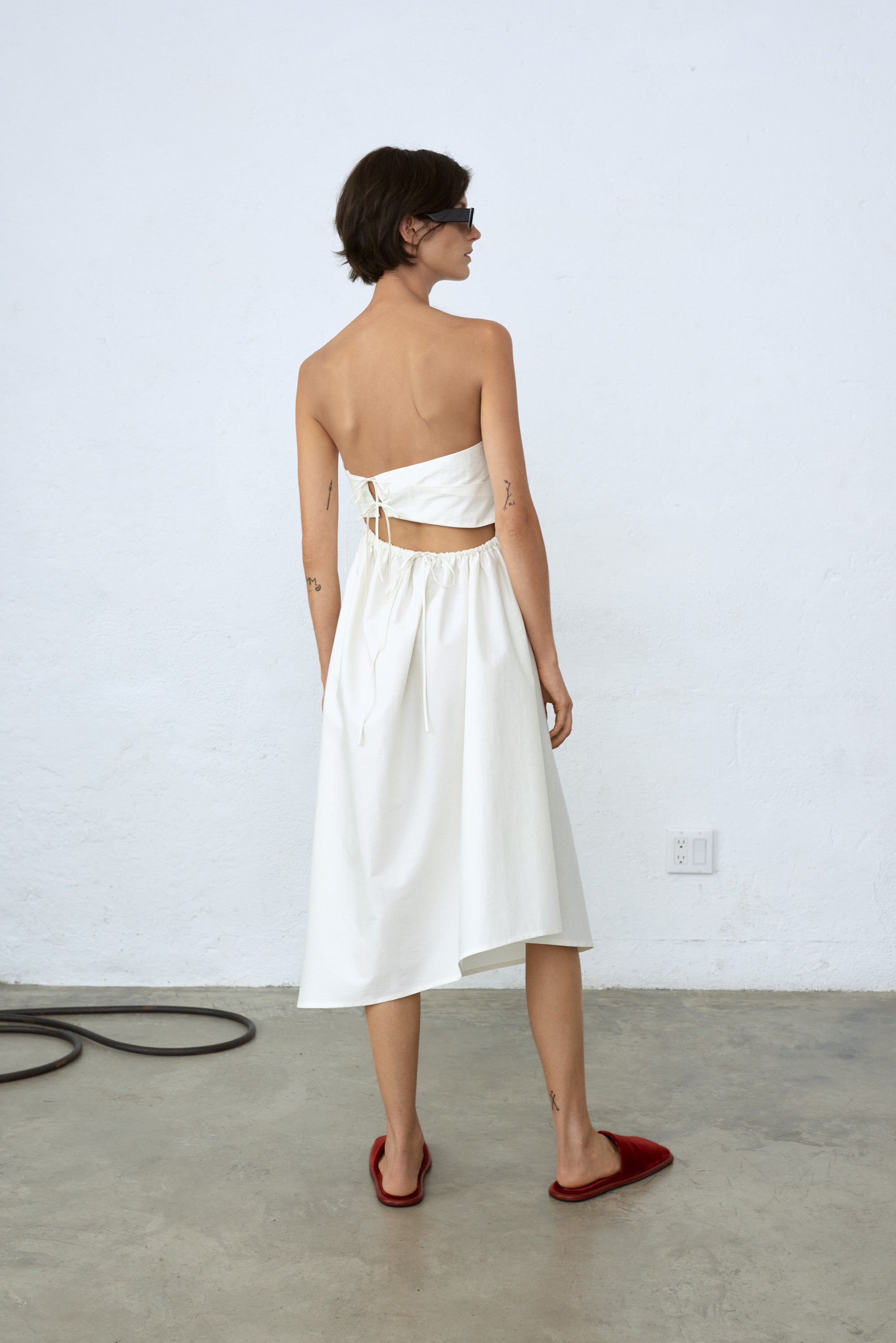 white strapless midi dress